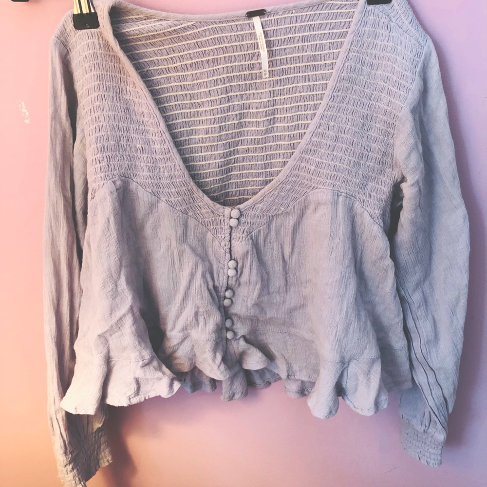 Free People Lilac Cropped Blouse with Buttons